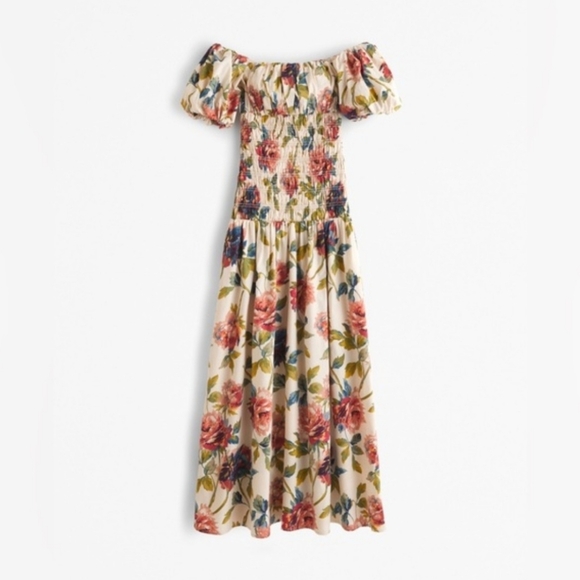 Abercrombie & Fitch Floral Puff Sleeve Maxi Dress | LARGE - Picture 3 of 6